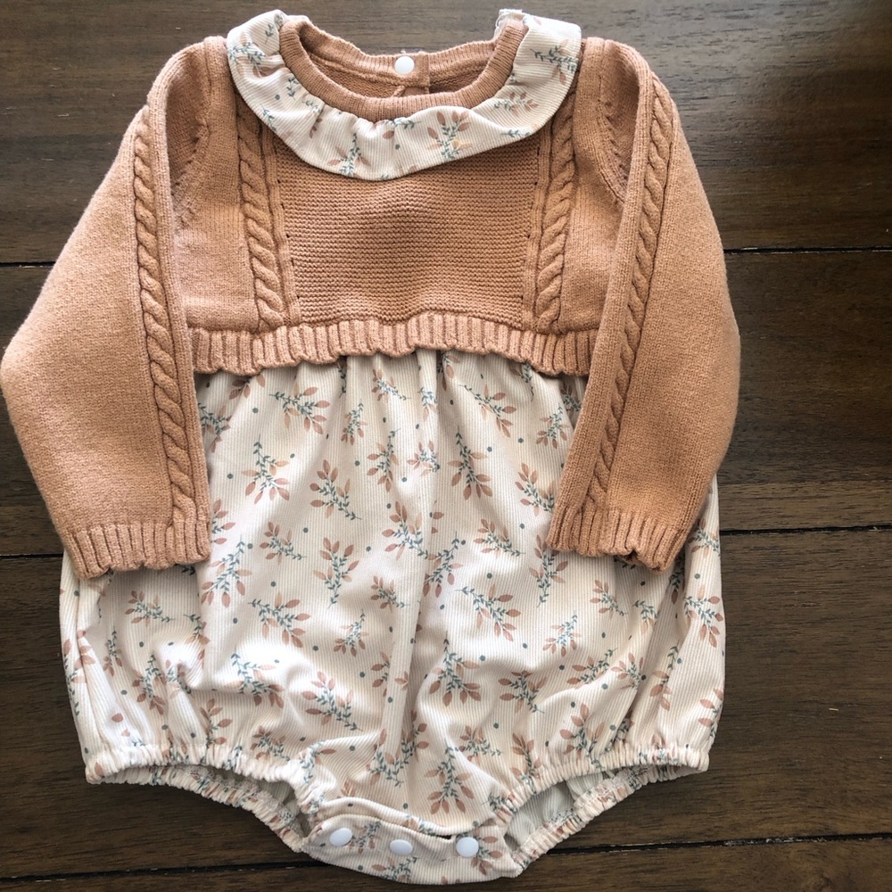 Tan Sweater with Cream Romper 9-12 months